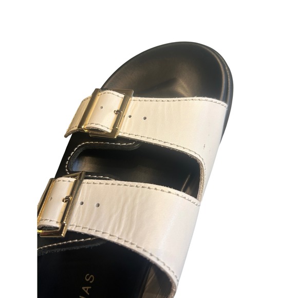 Alohas Leather Platform Sandals Women 39 Black White Double Buckle Made in Spain - Picture 3 of 6